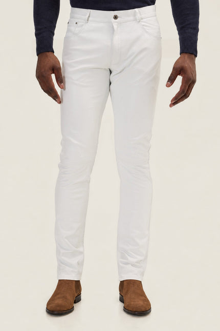 Men's Lambskin Leather Pants - White | Ron Tomson