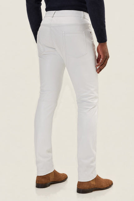 Men's Lambskin Leather Pants - White | Ron Tomson, image 3 of 5