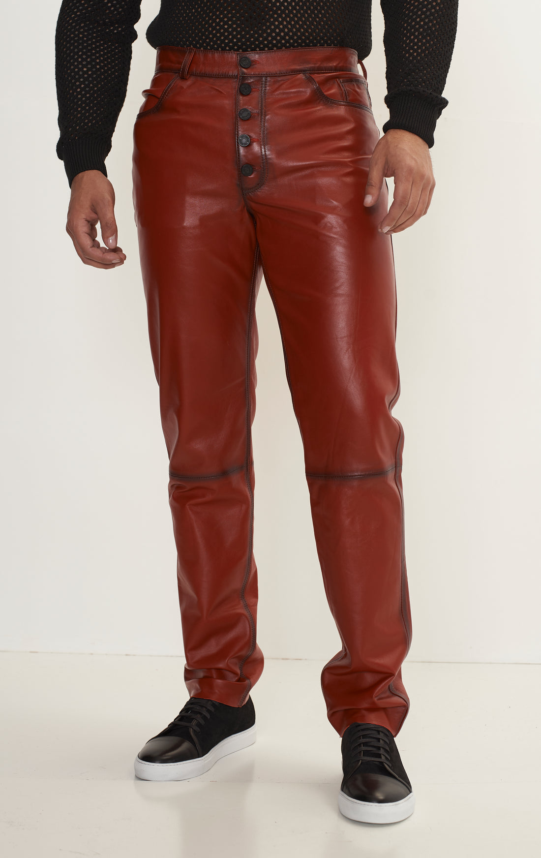 Genuine Lambskin Leather Pants - RED TINT