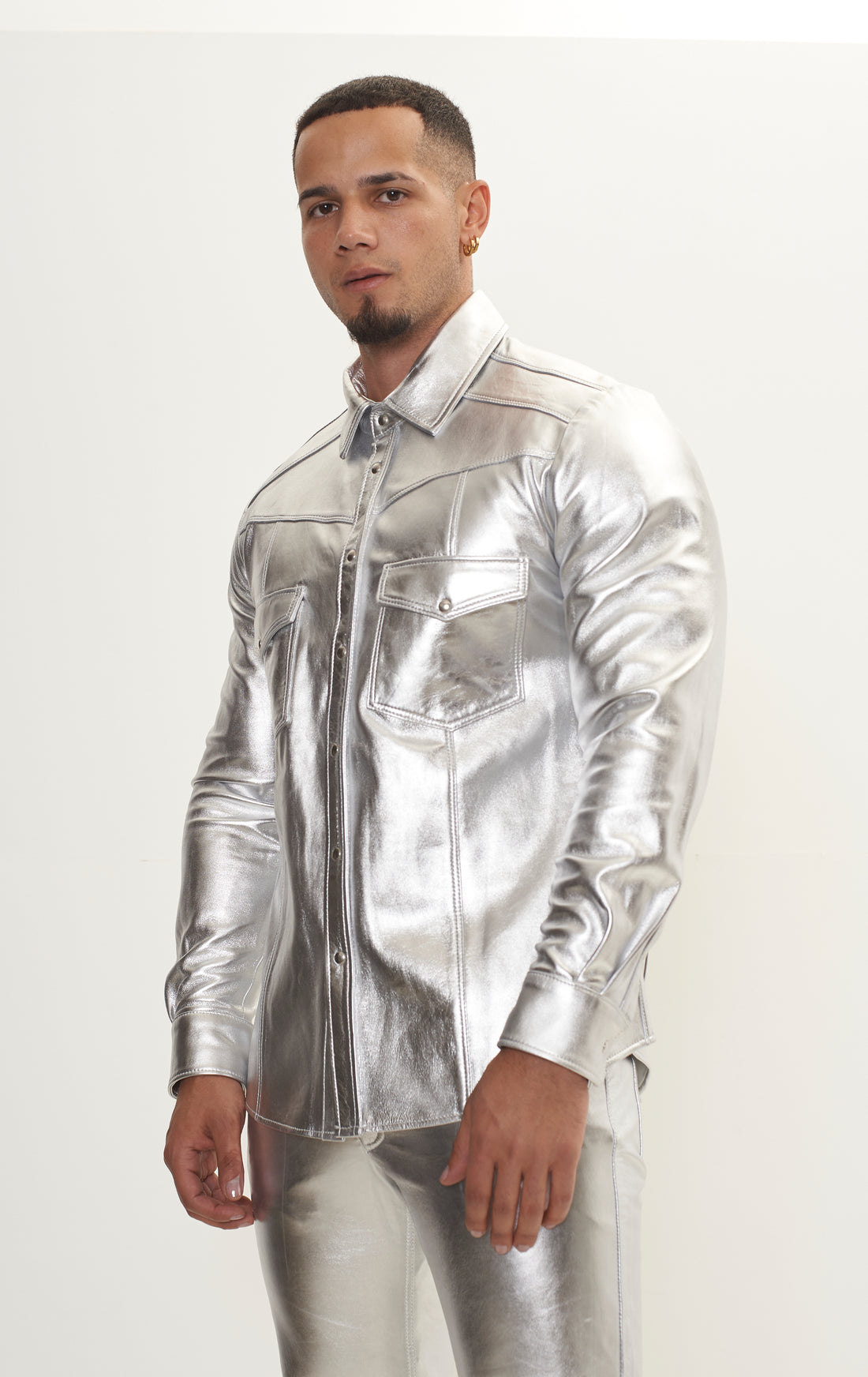 Genuine Lambskin Leather Shirt - Silver