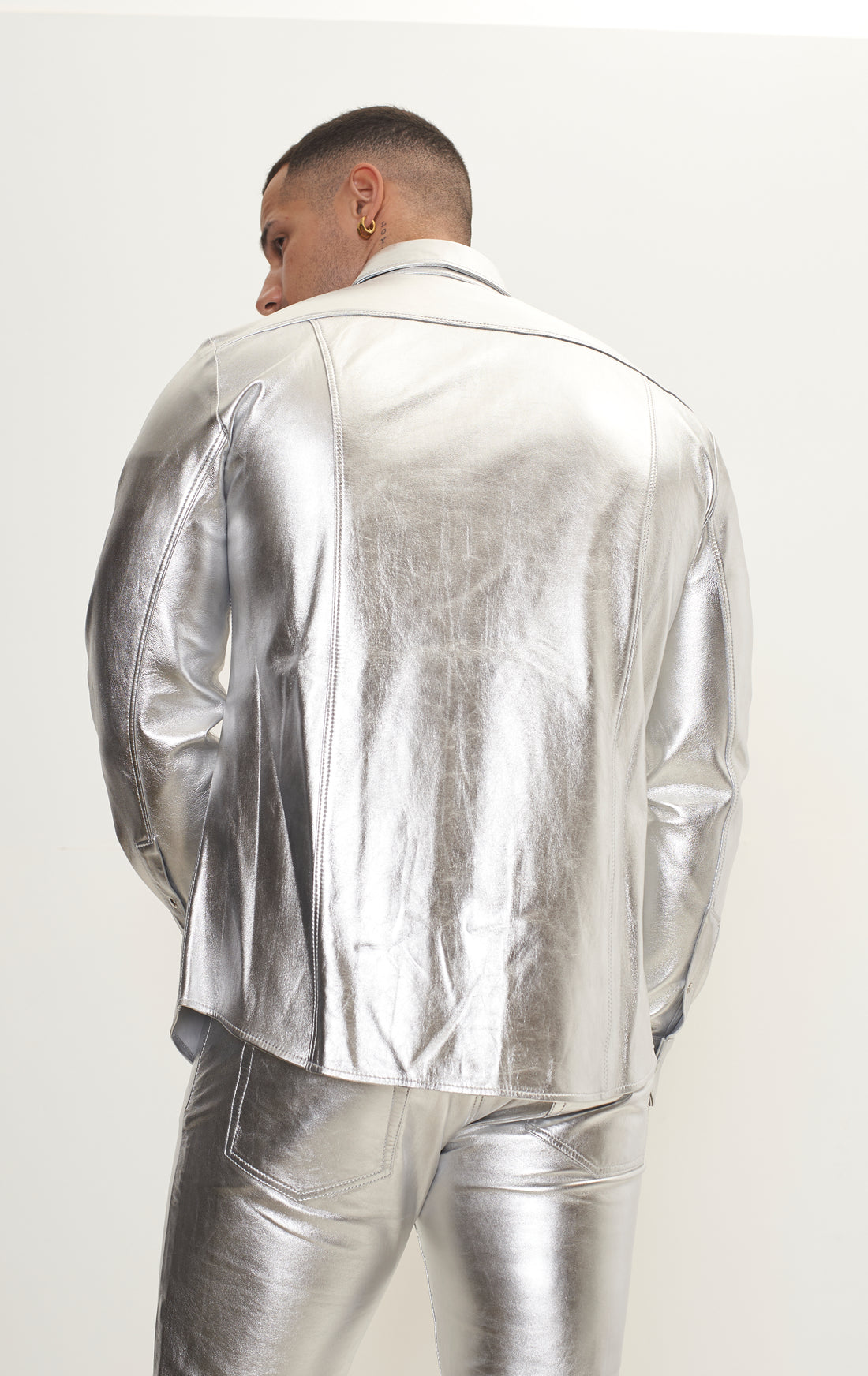 Genuine Lambskin Leather Shirt - Silver
