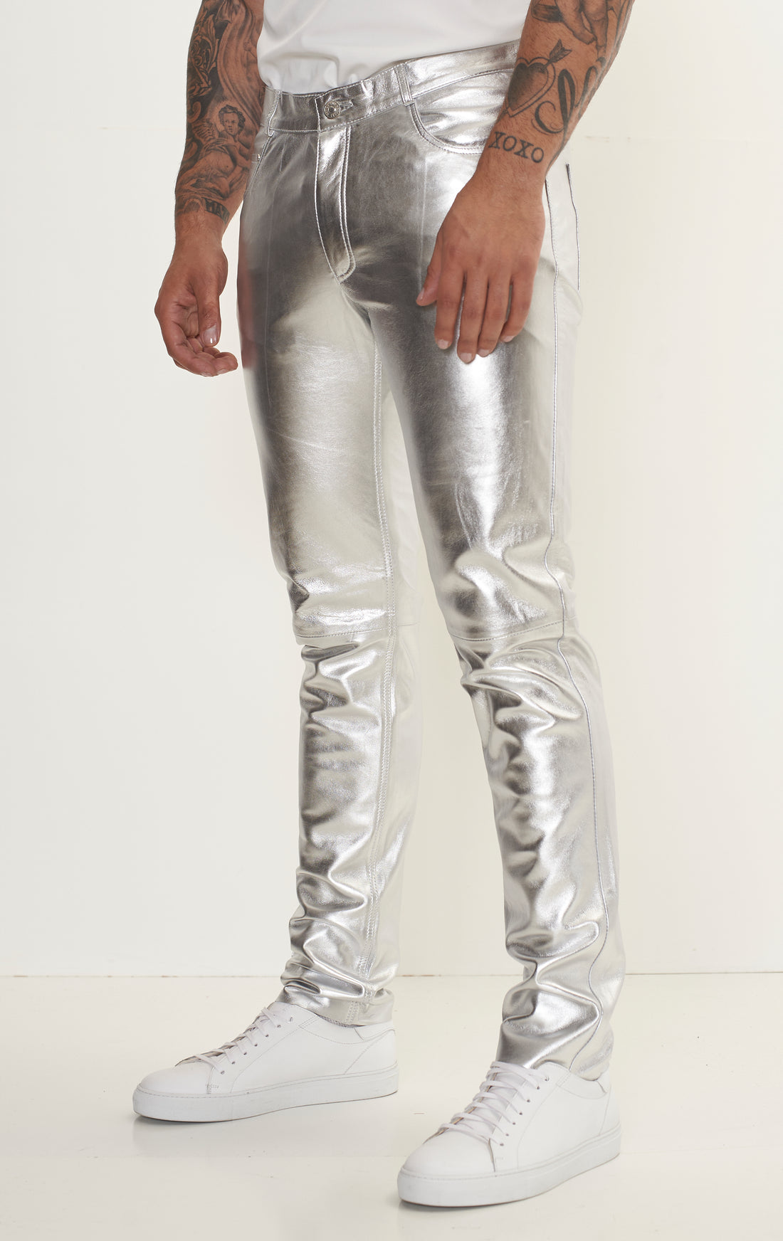 Genuine Lambskin Leather Pants - Silver