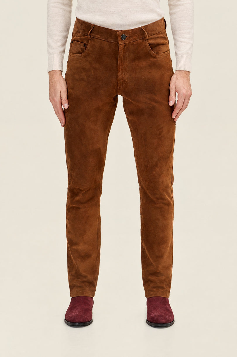 Men's Lambskin Suede Pants - Brown | Ron Tomson
