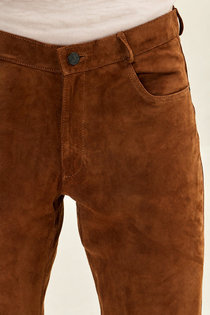 Men's Lambskin Suede Pants - Brown | Ron Tomson, image 3 of 4