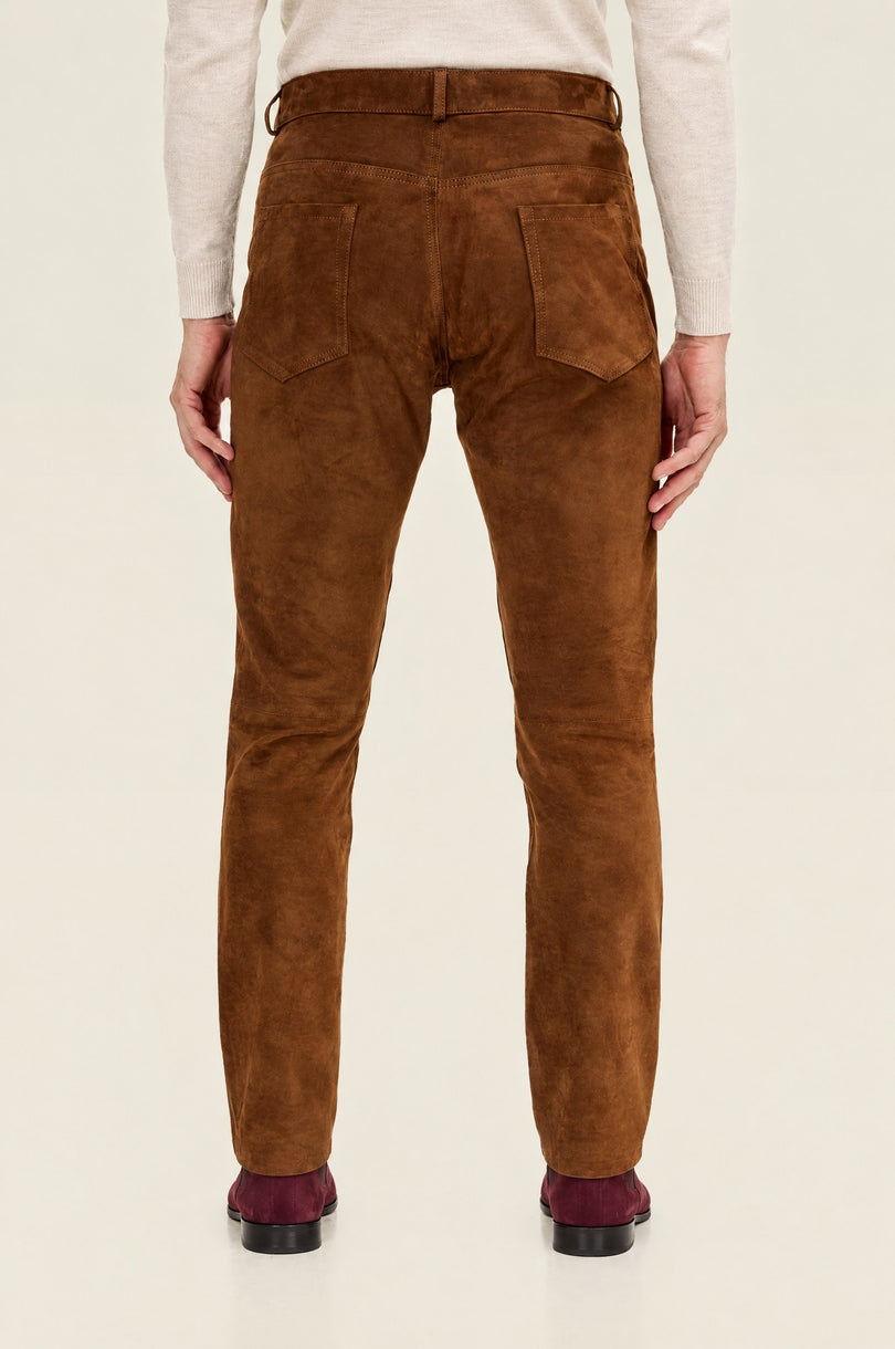 Men's Lambskin Suede Pants - Brown | Ron Tomson