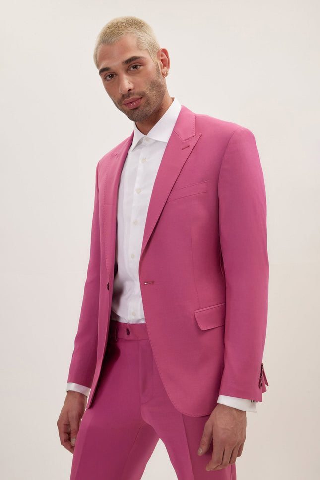 Italian Super 120s Merino Wool Single-Breasted Suit - Raspberry Pinkish Red