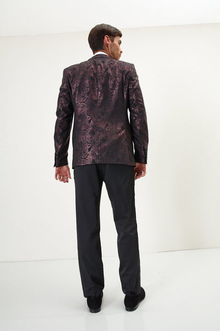 Men's Glitter Paisley Dinner Jacket - Burgundy | Ron Tomson