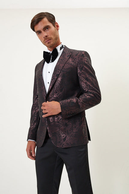 Men's Glitter Paisley Dinner Jacket - Burgundy | Ron Tomson