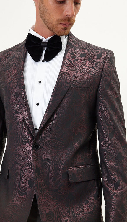 Glitter Paisley Dinner Jacket - Burgundy