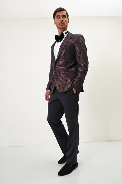Men's Glitter Paisley Dinner Jacket - Burgundy | Ron Tomson