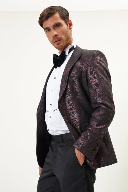 Men's Glitter Paisley Dinner Jacket - Burgundy | Ron Tomson