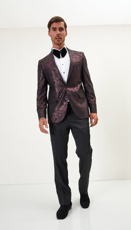 Glitter Paisley Dinner Jacket - Burgundy