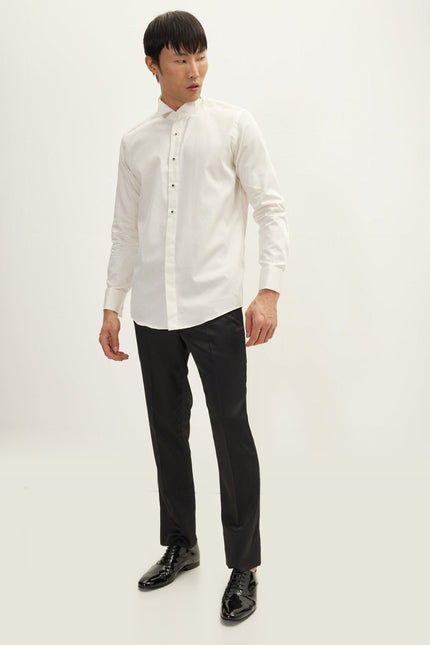 Wing Collar Tuxedo Shirt - Light Beige