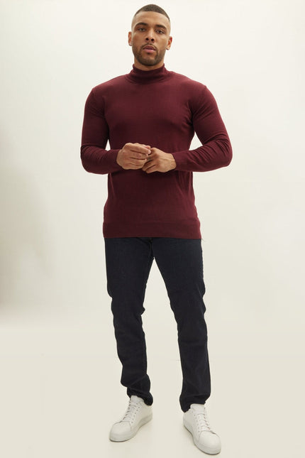 Roll Neck Knit Sweater - Burgundy