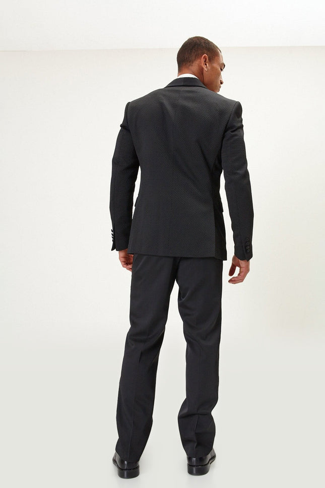 Swiss Dot Shawl Lapel Tuxedo Jacket - Black