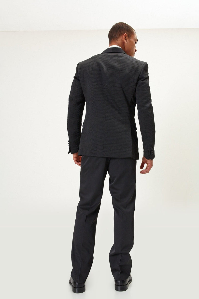 Swiss Dot Shawl Lapel Tuxedo Jacket - Black