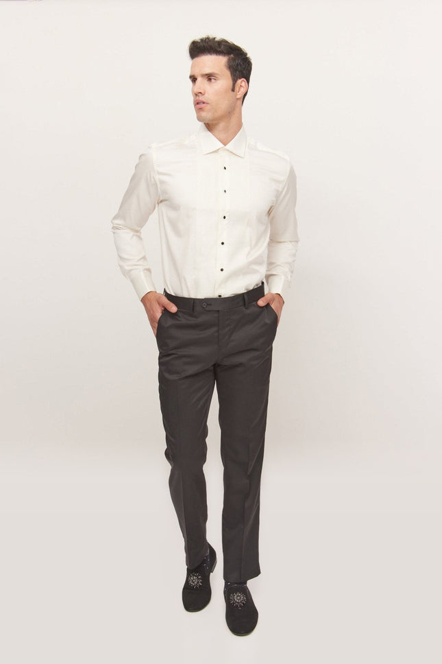 Cotton Lurex Paneled Tuxedo Shirt - Beige