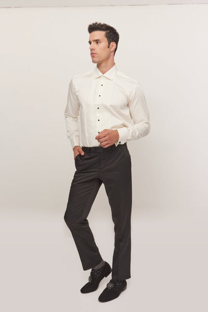 Cotton Lurex Paneled Tuxedo Shirt - Beige