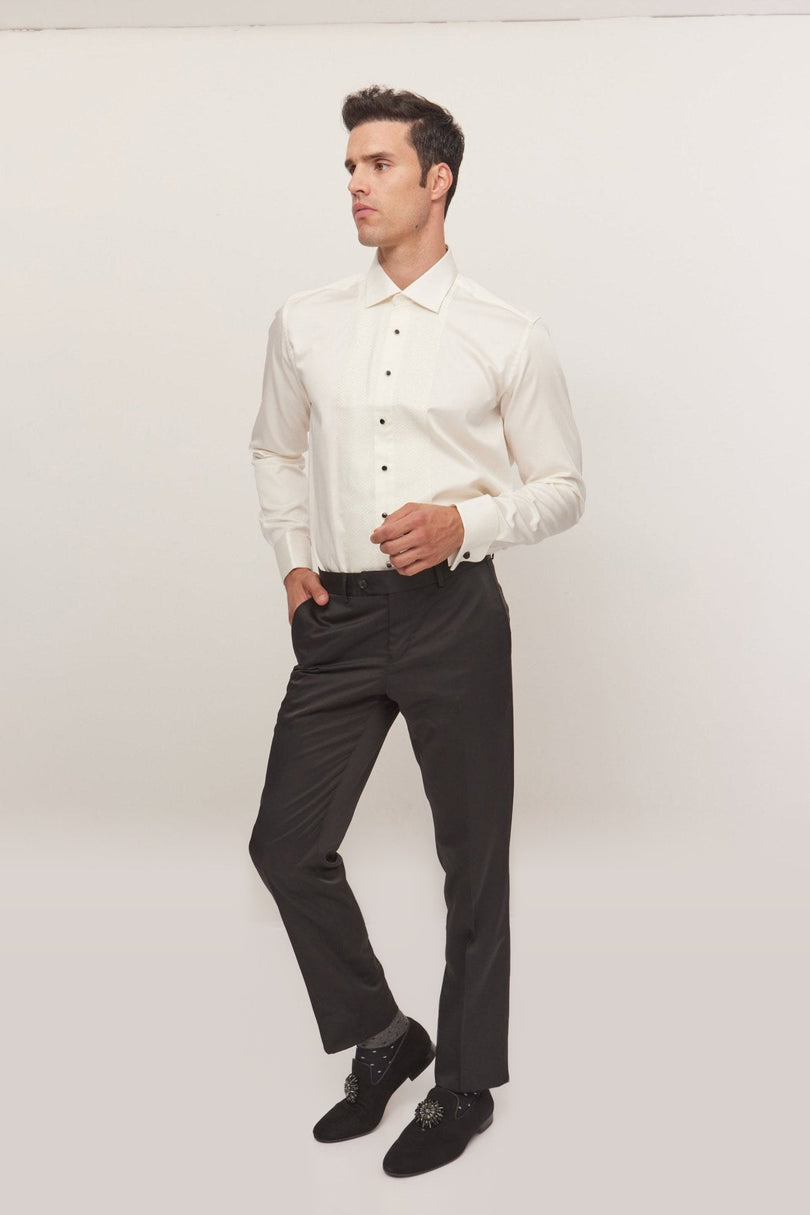 Cotton Lurex Paneled Tuxedo Shirt - Beige