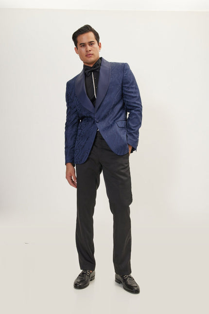 Psychedelic Texture Shawl Lapel Tuxedo Jacket - Navy