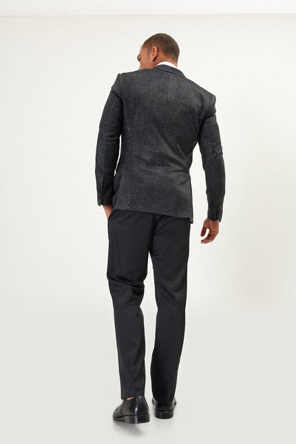 Dazzling Sparkle Shawl Lapel Tuxedo Jacket - Black