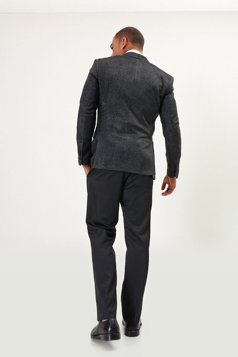 Dazzling Sparkle Shawl Lapel Tuxedo Jacket - Black