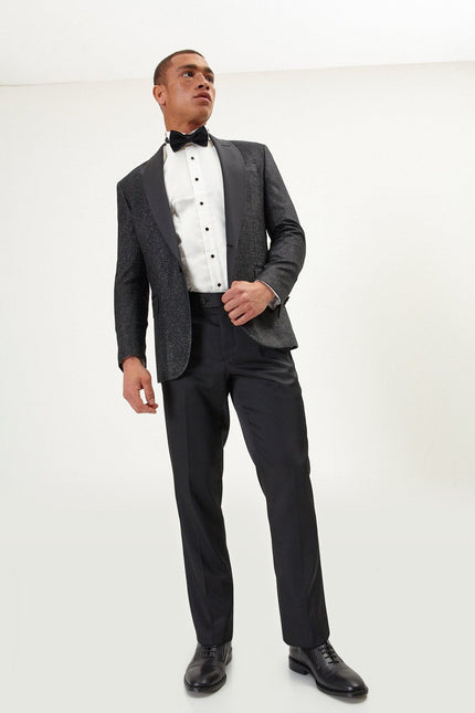 Dazzling Sparkle Shawl Lapel Tuxedo Jacket - Black