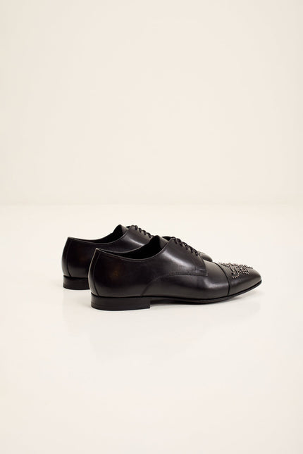 Men's Embellished Leather Cap Toe Oxford - Black | Ron Tomson