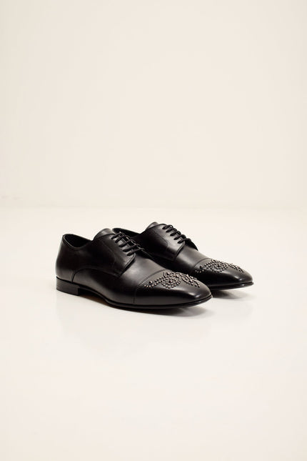 Men's Embellished Leather Cap Toe Oxford - Black | Ron Tomson
