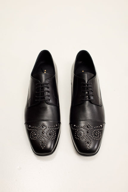 Men's Embellished Leather Cap Toe Oxford - Black | Ron Tomson