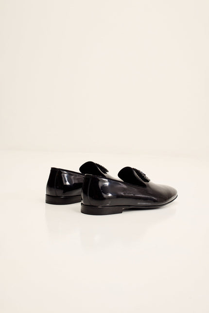 Men's Crystal-Embellished Patent Leather Loafers - Black | Ron Tomson