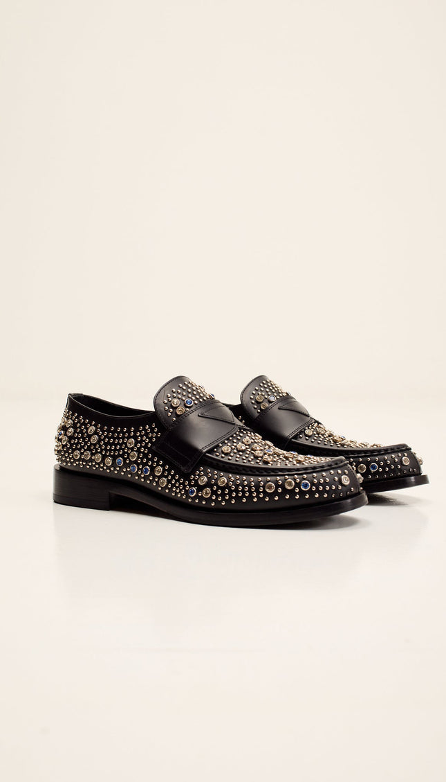 Studded Leather Loafer - Black