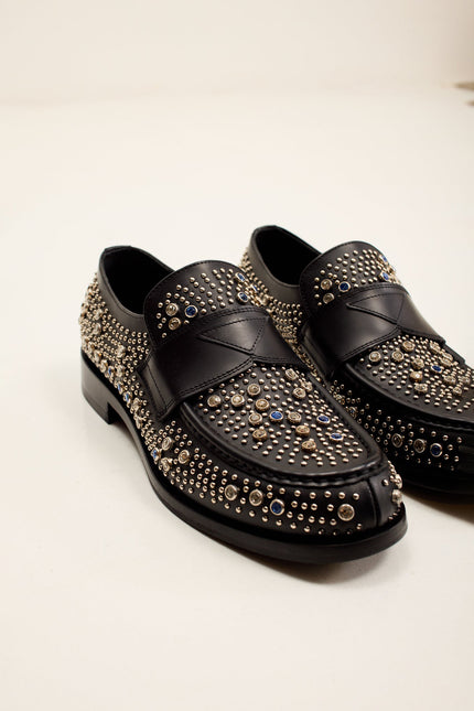 Men's Studded Leather Loafer - Black | Ron Tomson
