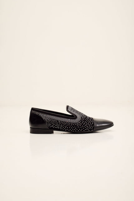 Men's Crystal Embellished Suede Loafer - Black | Ron Tomson