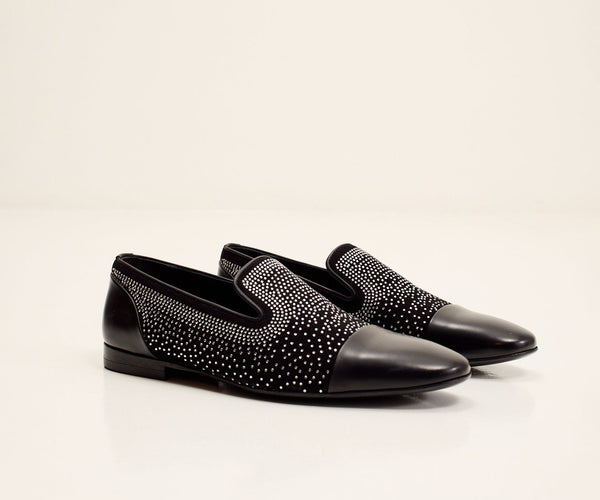 black and gold mens dress shoes Men's Crystal Embellished Suede Leather Loafer - Black