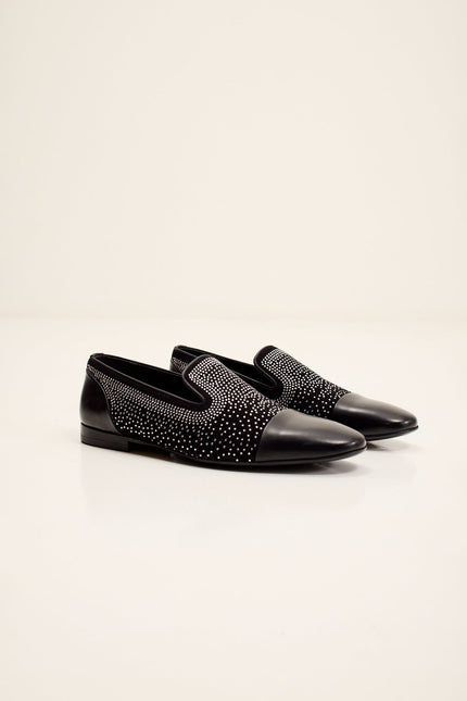 Men's Crystal Embellished Suede Loafer - Black | Ron Tomson