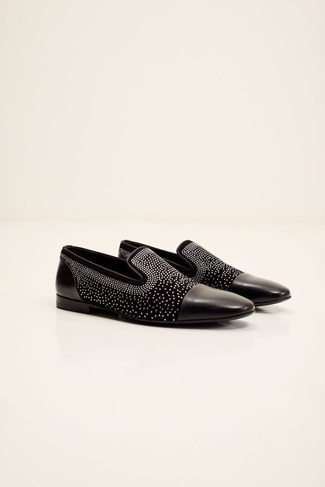 Men's Crystal Embellished Suede Loafer - Black | Ron Tomson