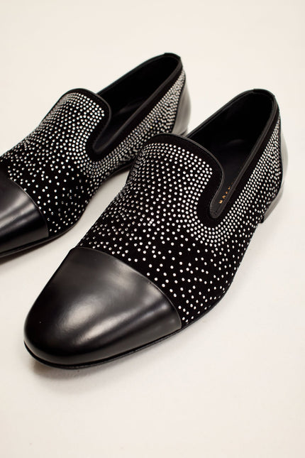 Men's Crystal Embellished Suede Loafer - Black | Ron Tomson