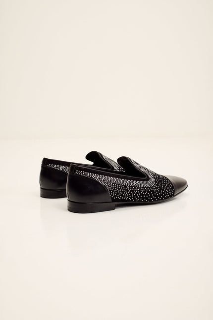 Men's Crystal Embellished Suede Loafer - Black | Ron Tomson