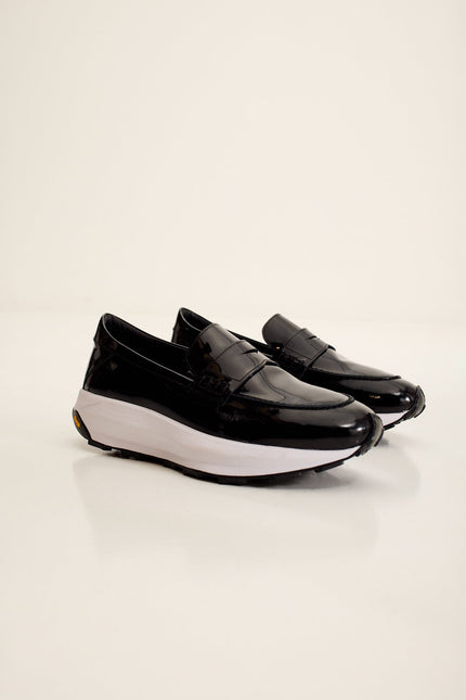 Men's Patent Leather Vibram Loafer - Black | Ron Tomson