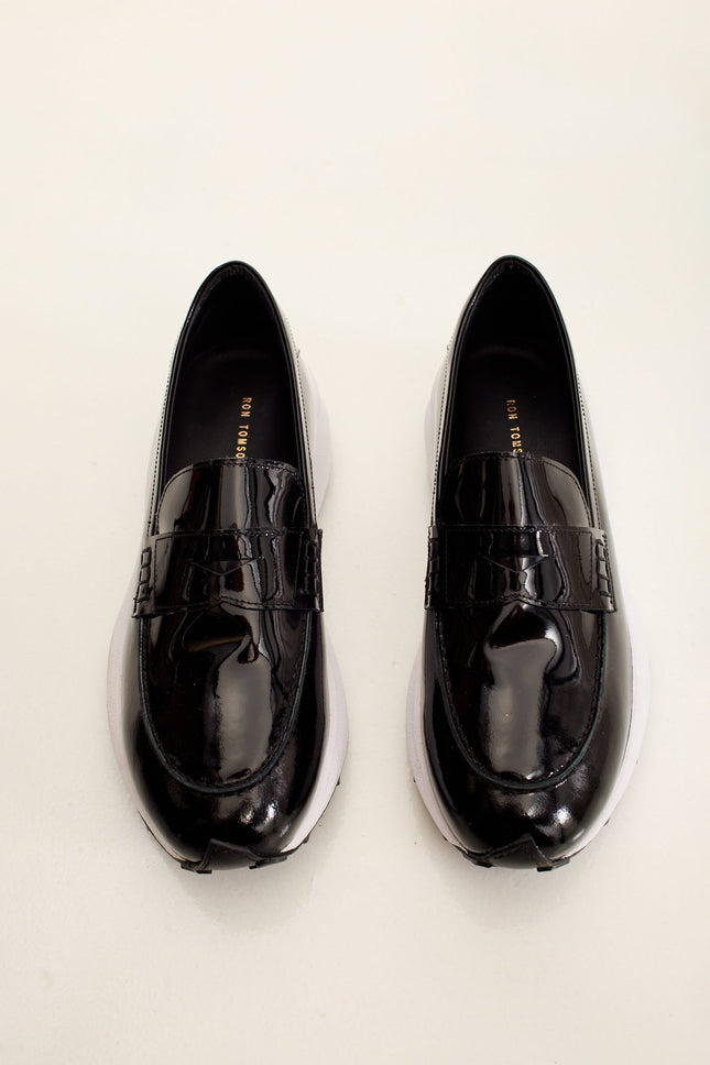 Men's Patent Leather Vibram Loafer - Black | Ron Tomson