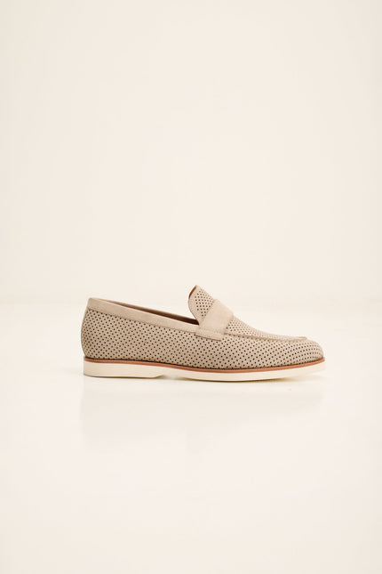 Men's Perforated Nubuck Loafer - Beige | Ron Tomson