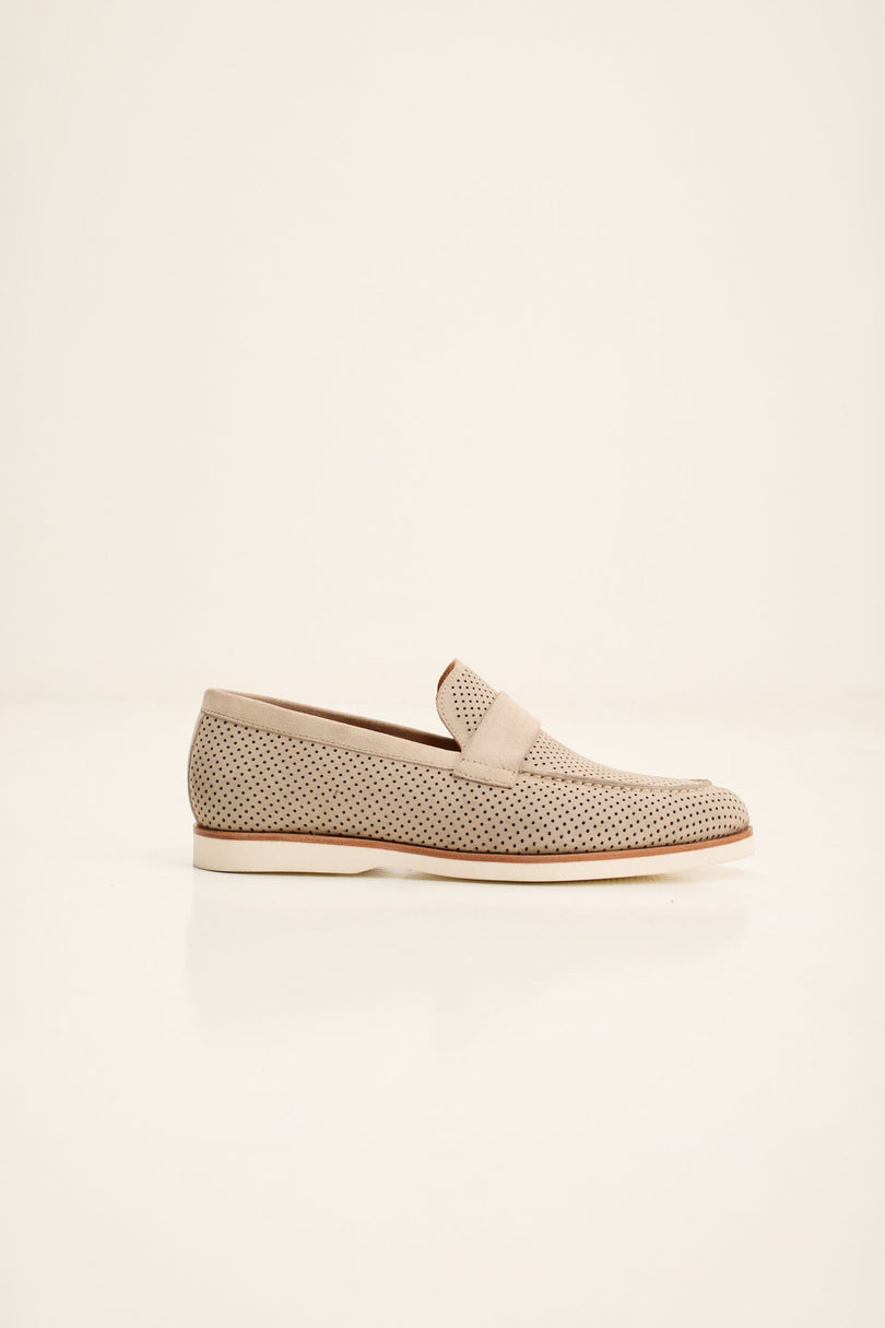 Men's Perforated Nubuck Loafer - Beige | Ron Tomson