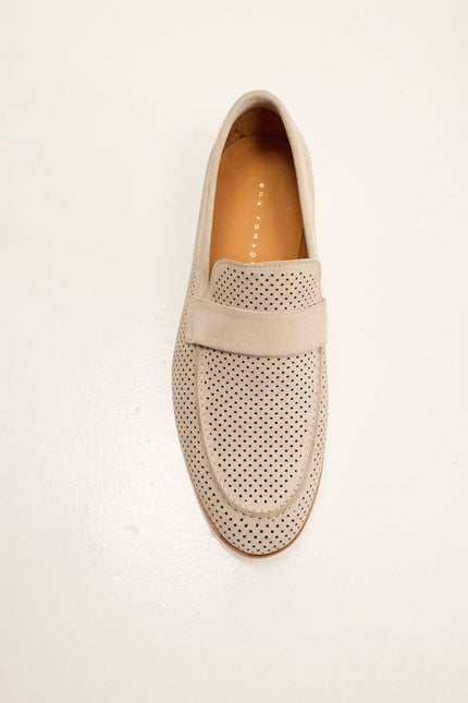 Men's Perforated Nubuck Loafer - Beige | Ron Tomson