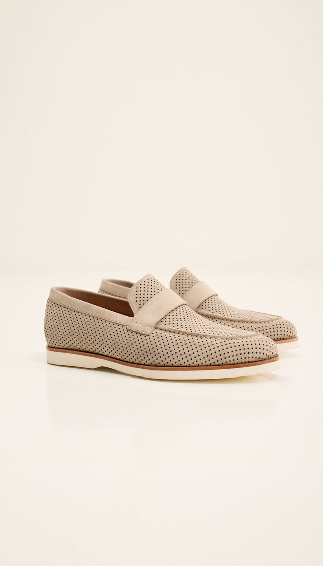 Perforated Nubuck Loafer - Beige