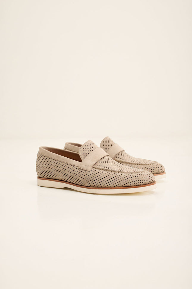 Men's Perforated Nubuck Loafer - Beige | Ron Tomson