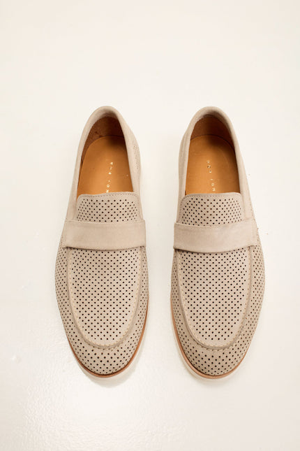 Men's Perforated Nubuck Loafer - Beige | Ron Tomson