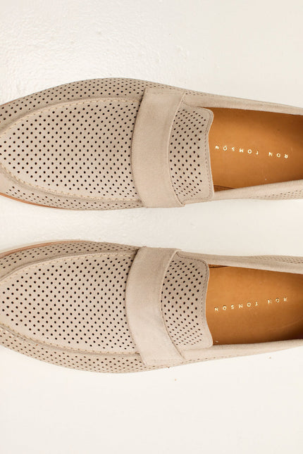 Men's Perforated Nubuck Loafer - Beige | Ron Tomson