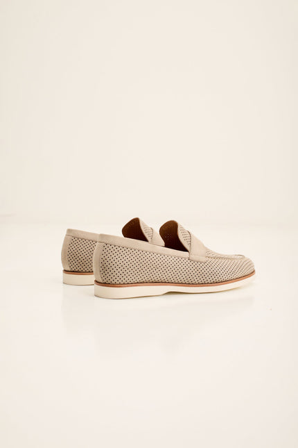 Men's Perforated Nubuck Loafer - Beige | Ron Tomson