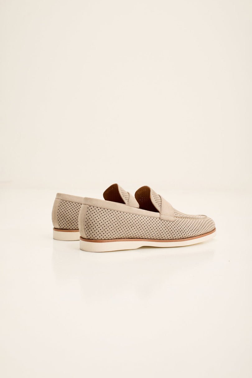 Men's Perforated Nubuck Loafer - Beige | Ron Tomson